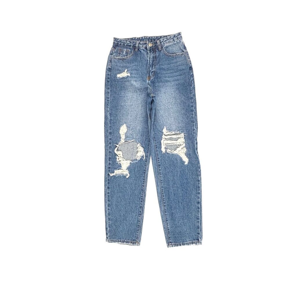 SHEIN Straight Leg Distressed Women's size 4 Dark Wash Blue Denim Jeans